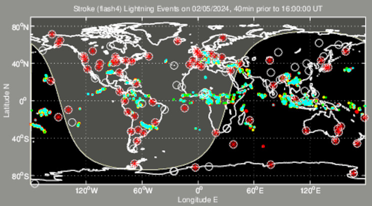 Picture of lightning strikes (sferics) over the World